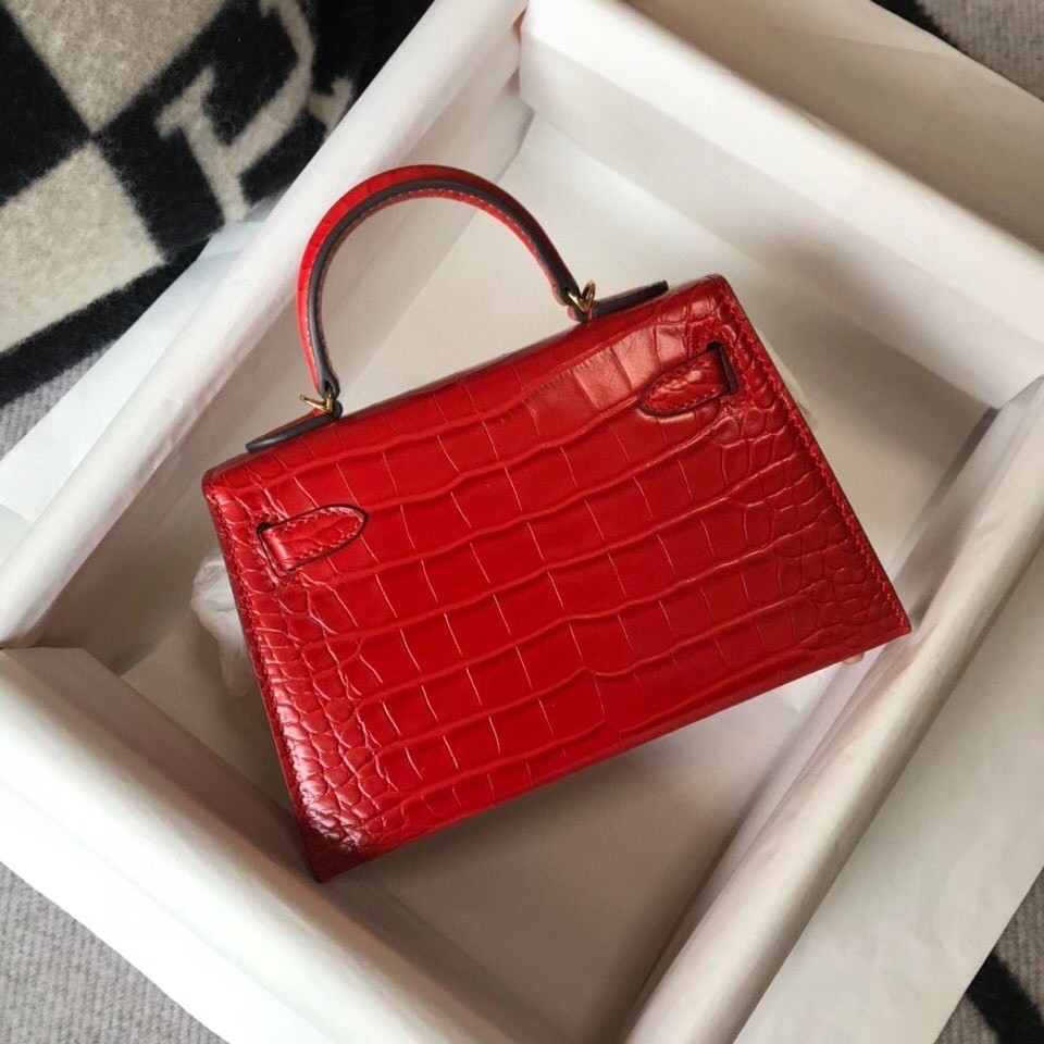 H**mes kelly mini ii bag in red embossed crocodile leather