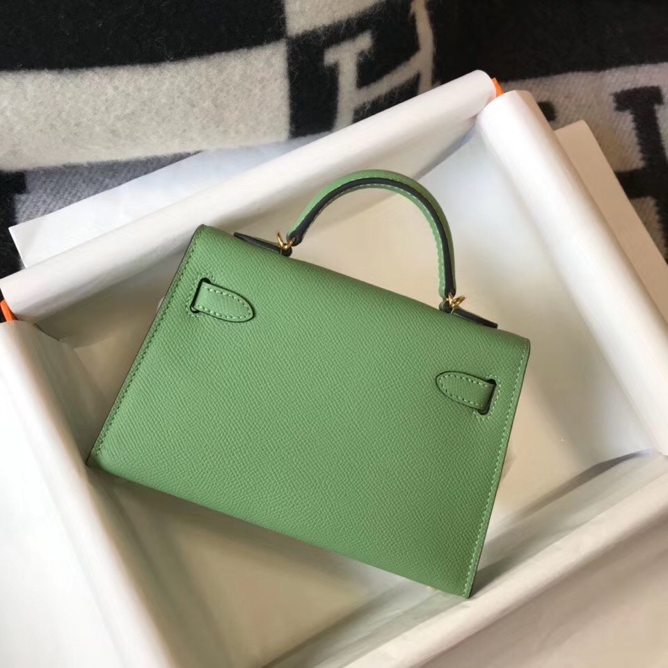 H**mes kelly mini ii bag in vert criquet epsom leather