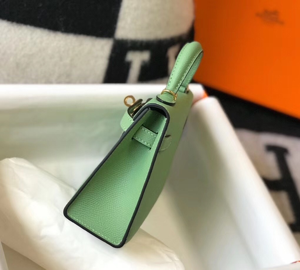 H**mes kelly mini ii bag in vert criquet epsom leather
