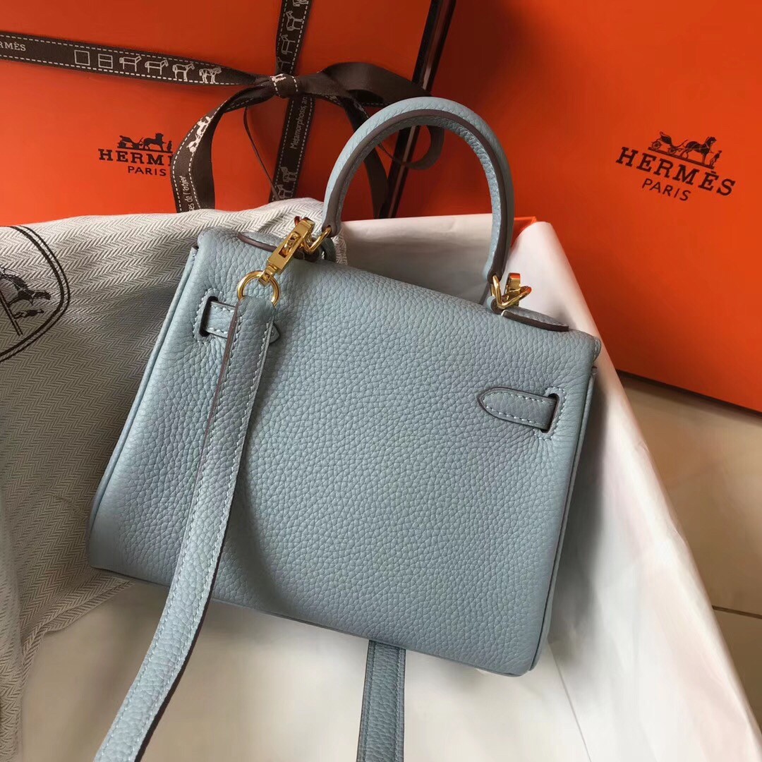 H**mes mini kelly 20cm bag in blue lin clemence leather