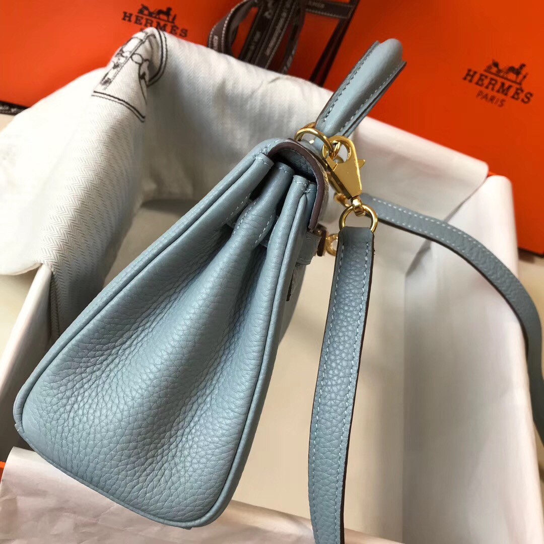 H**mes mini kelly 20cm bag in blue lin clemence leather