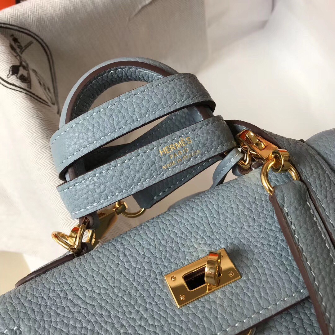 H**mes mini kelly 20cm bag in blue lin clemence leather