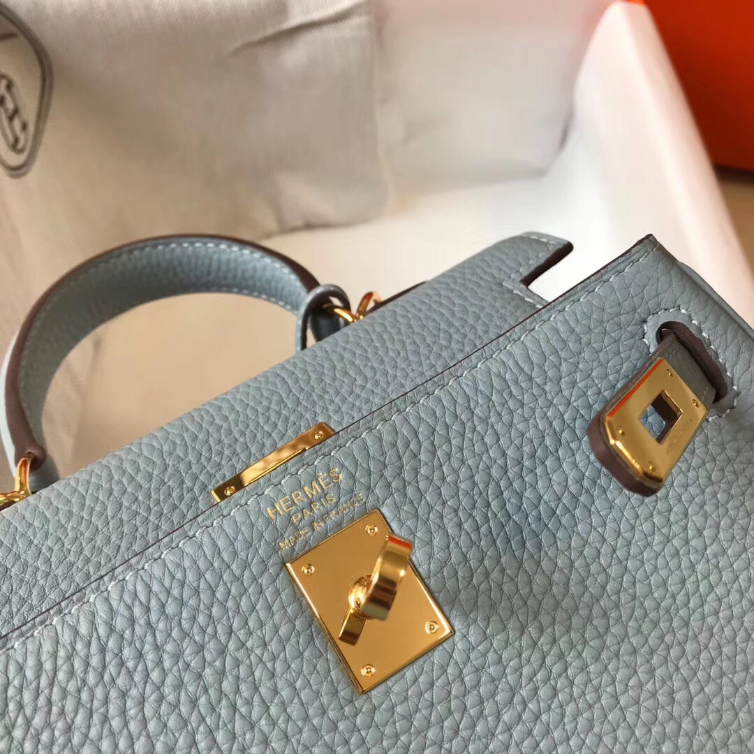 H**mes mini kelly 20cm bag in blue lin clemence leather