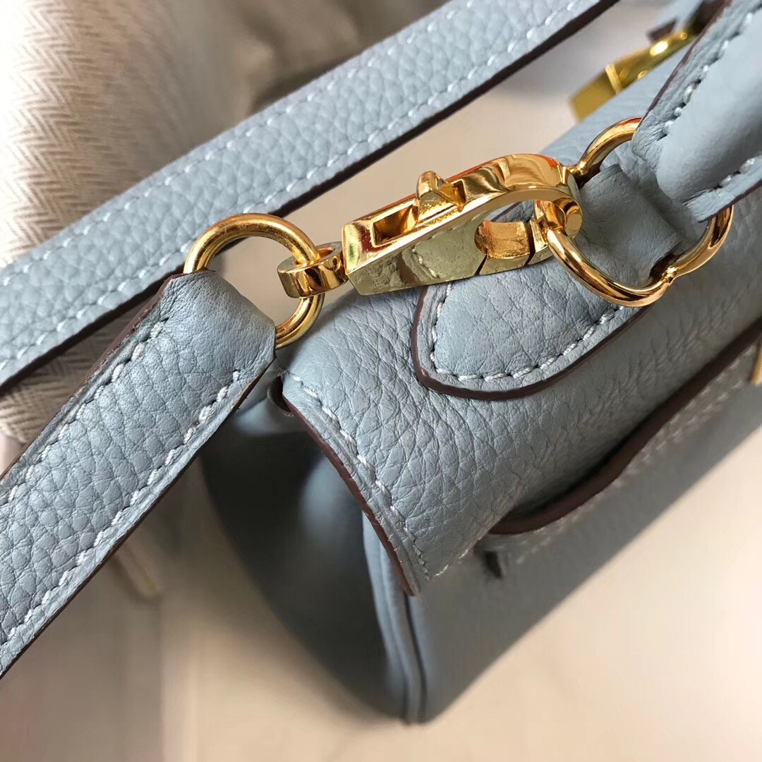 H**mes mini kelly 20cm bag in blue lin clemence leather