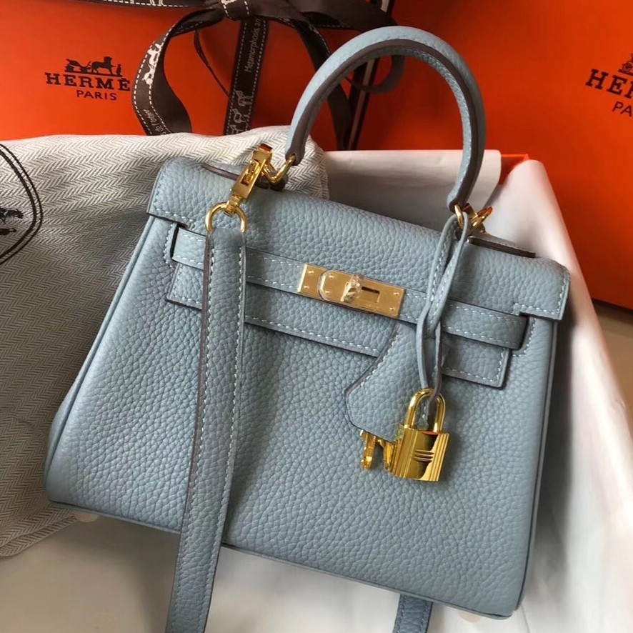 H**mes mini kelly 20cm bag in blue lin clemence leather