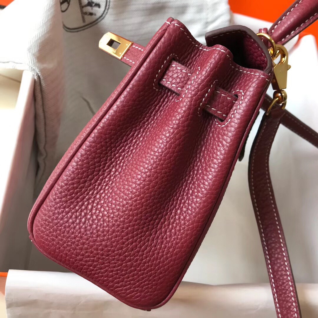 H**mes mini kelly 20cm bag in bordeaux clemence leather
