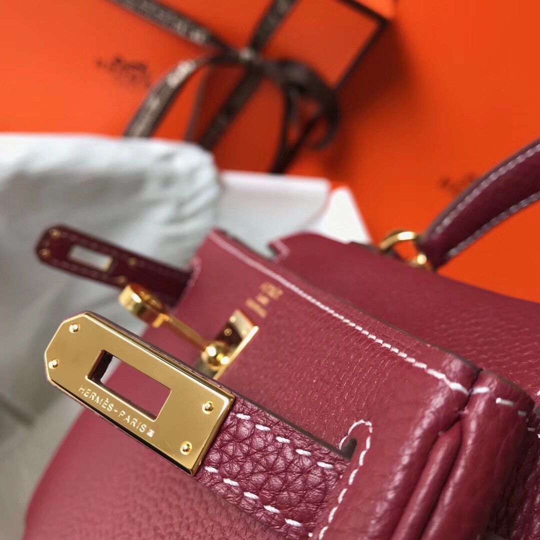 H**mes mini kelly 20cm bag in bordeaux clemence leather