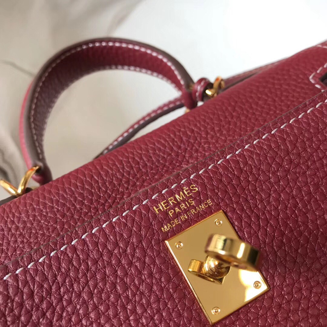 H**mes mini kelly 20cm bag in bordeaux clemence leather