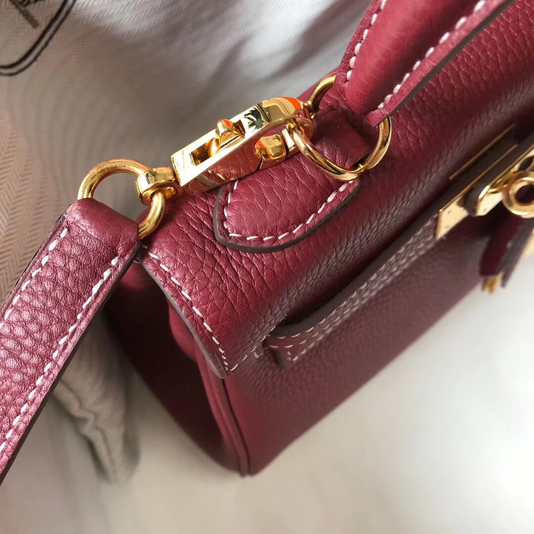 H**mes mini kelly 20cm bag in bordeaux clemence leather