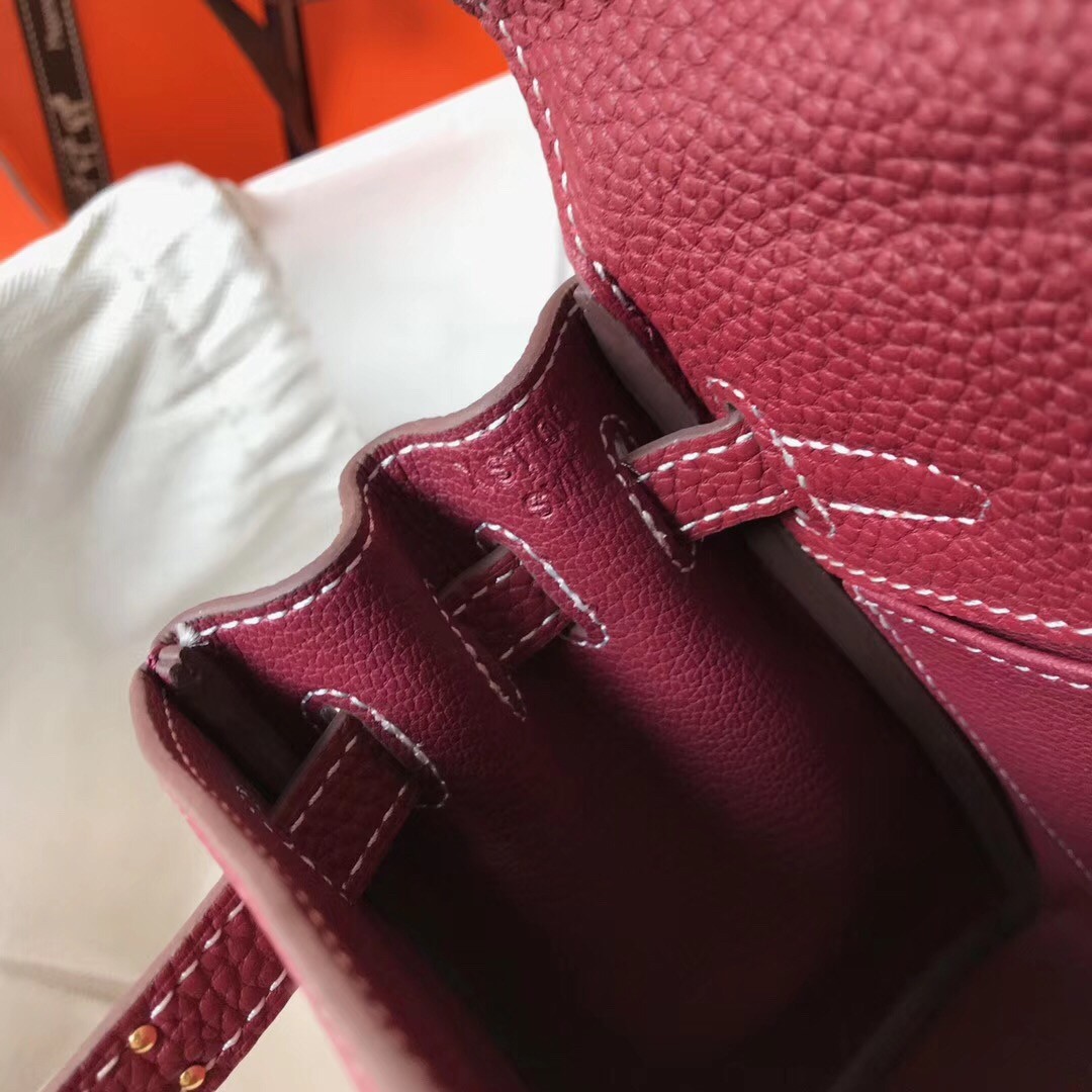 H**mes mini kelly 20cm bag in bordeaux clemence leather