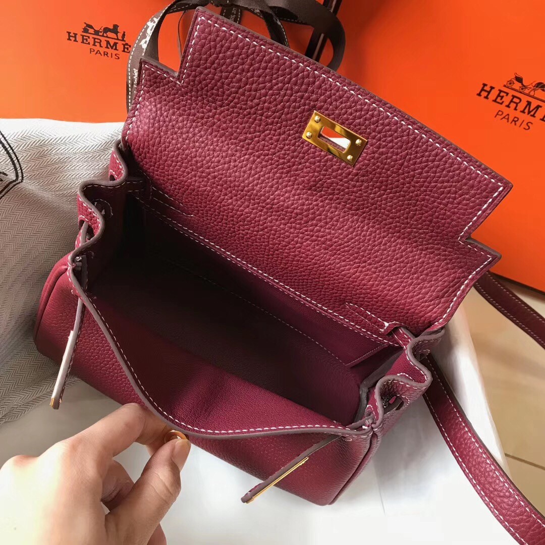 H**mes mini kelly 20cm bag in bordeaux clemence leather