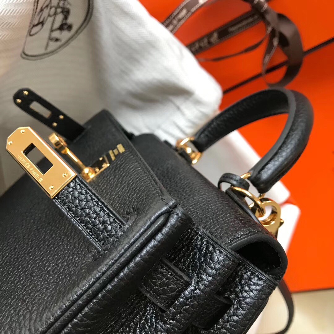 H**mes mini kelly 20cm bag in black clemence leather
