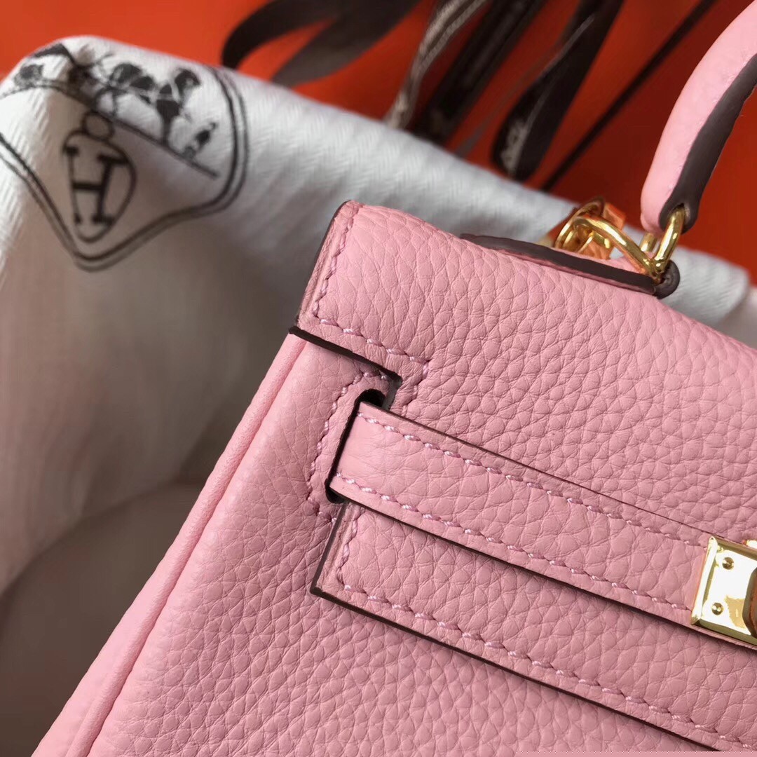 H**mes mini kelly 20cm bag in pink clemence leather
