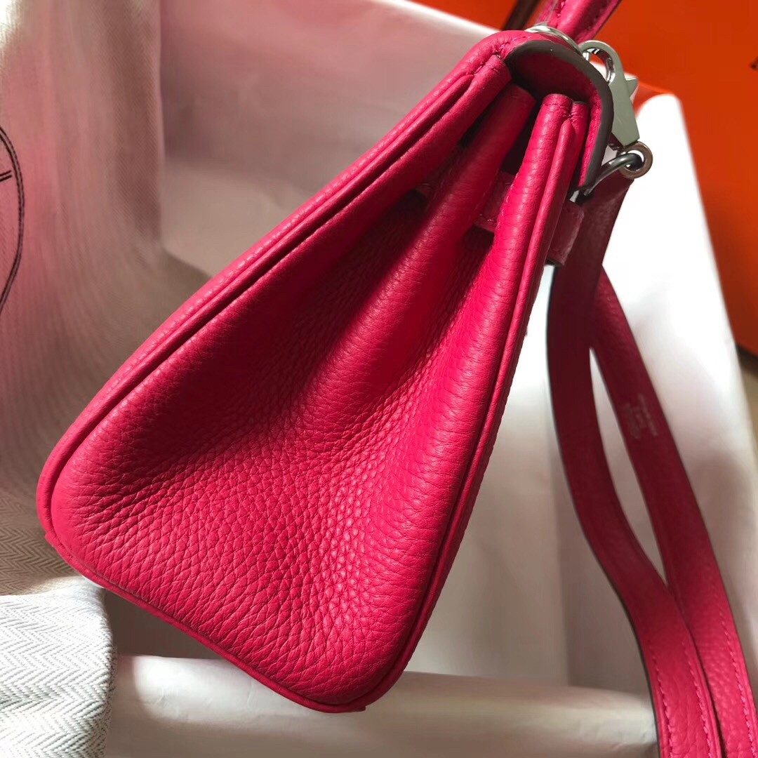 H**mes mini kelly 20cm bag in rose red clemence leather