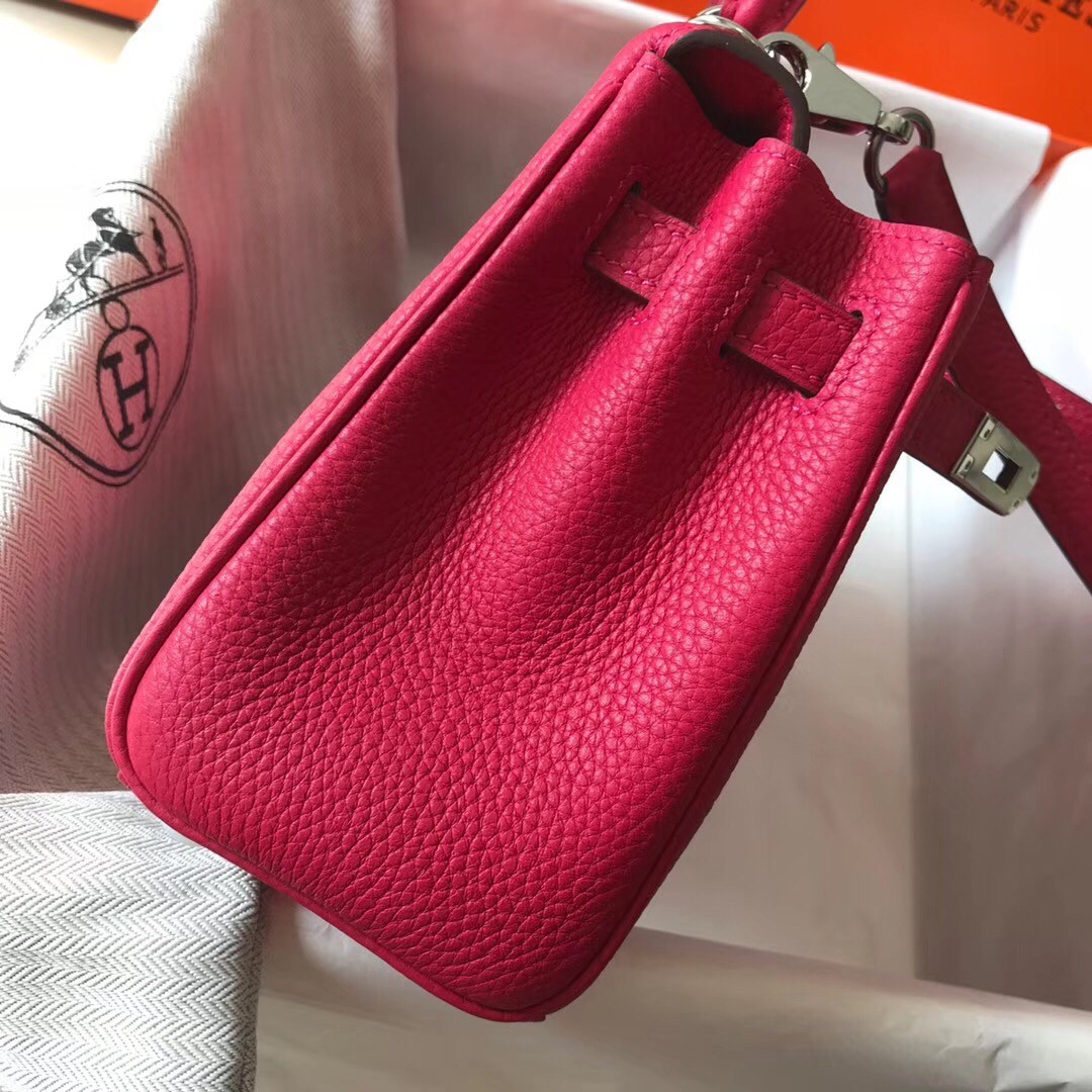 H**mes mini kelly 20cm bag in rose red clemence leather