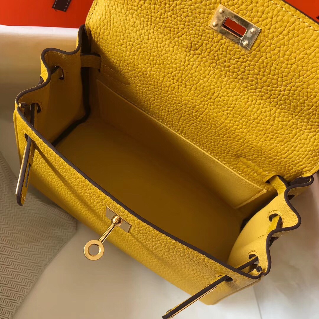 H**mes mini kelly 20cm bag in yellow clemence leather