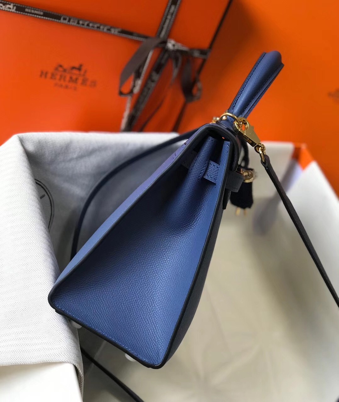 H**mes kelly 25cm sellier bag in agate blue epsom leather