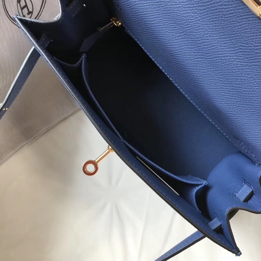 H**mes kelly 25cm sellier bag in agate blue epsom leather