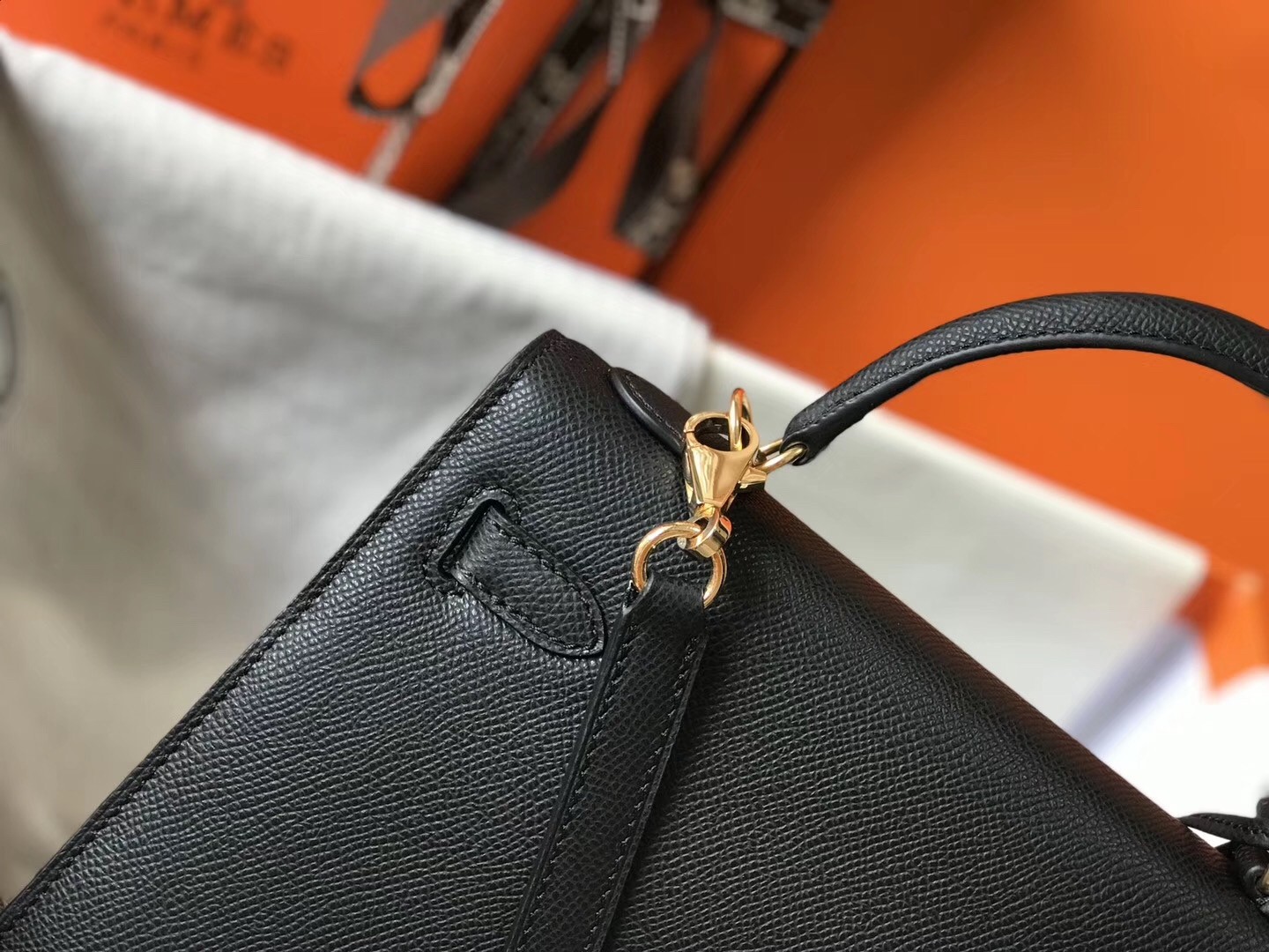 H**mes kelly 25cm sellier bag in black epsom leather
