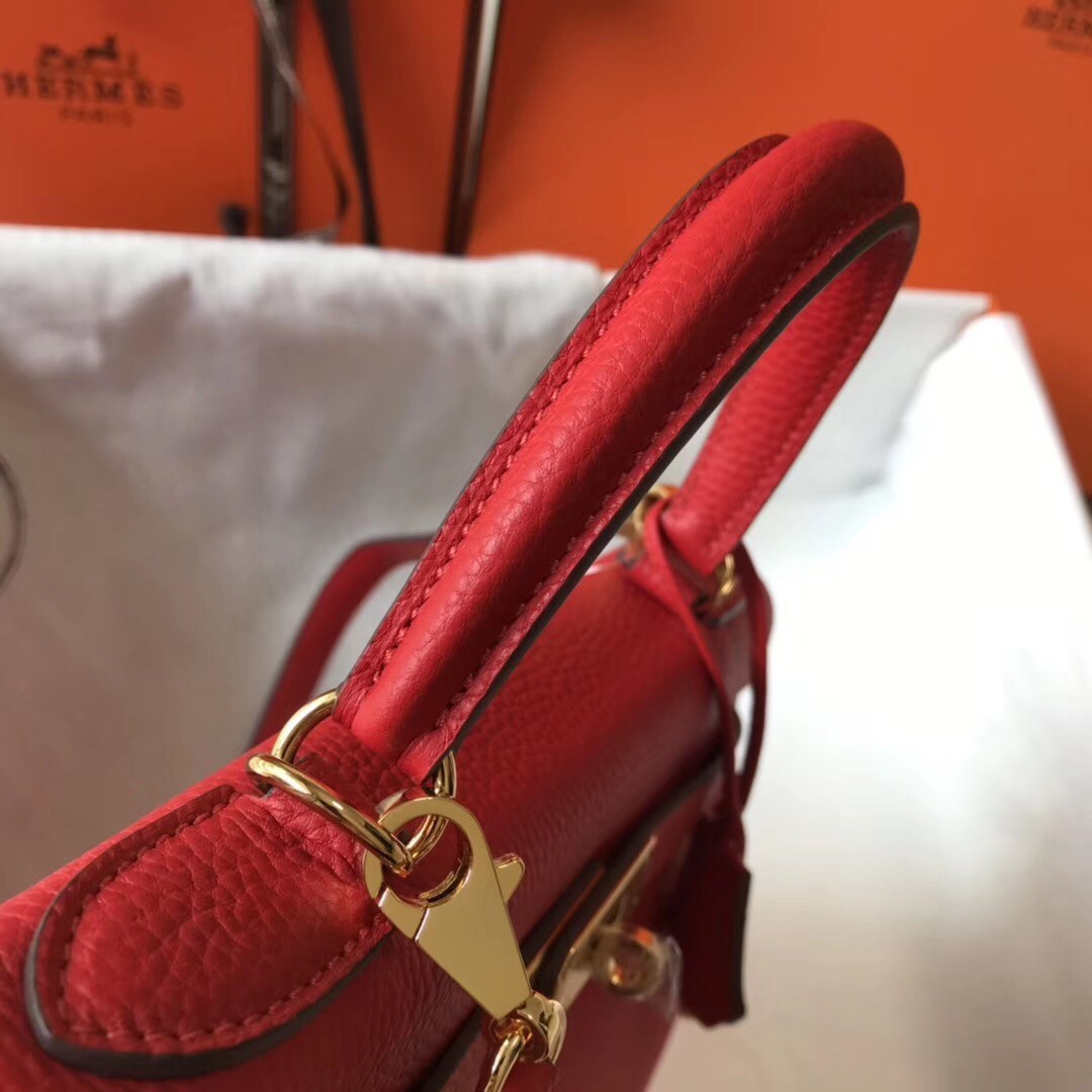 H**mes kelly 28cm retourne bag in red clemence leather