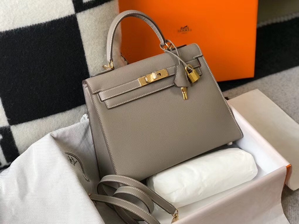 H**mes kelly 28cm sellier bag in gris asphalt epsom leather