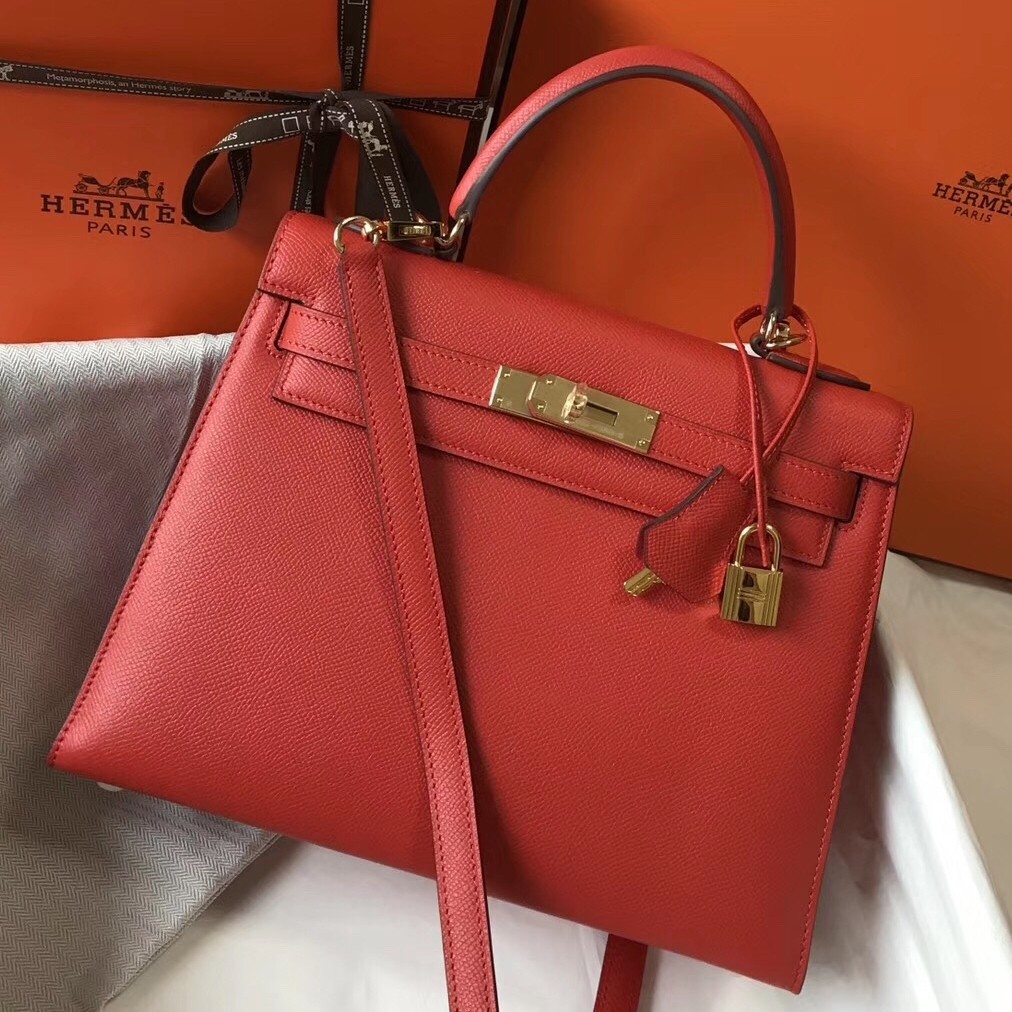 H**mes kelly 28cm sellier bag in red epsom leather