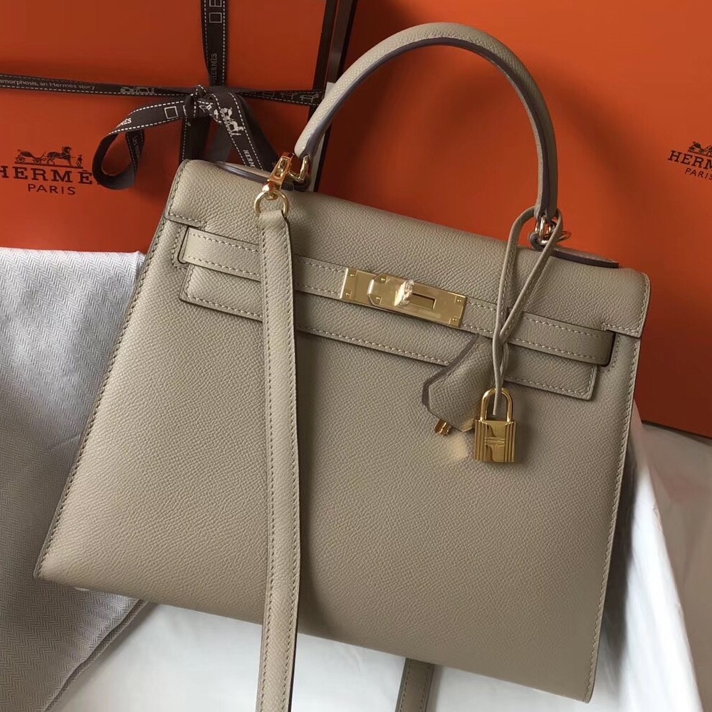 H**mes kelly 28cm sellier bag in tourterelle epsom leather