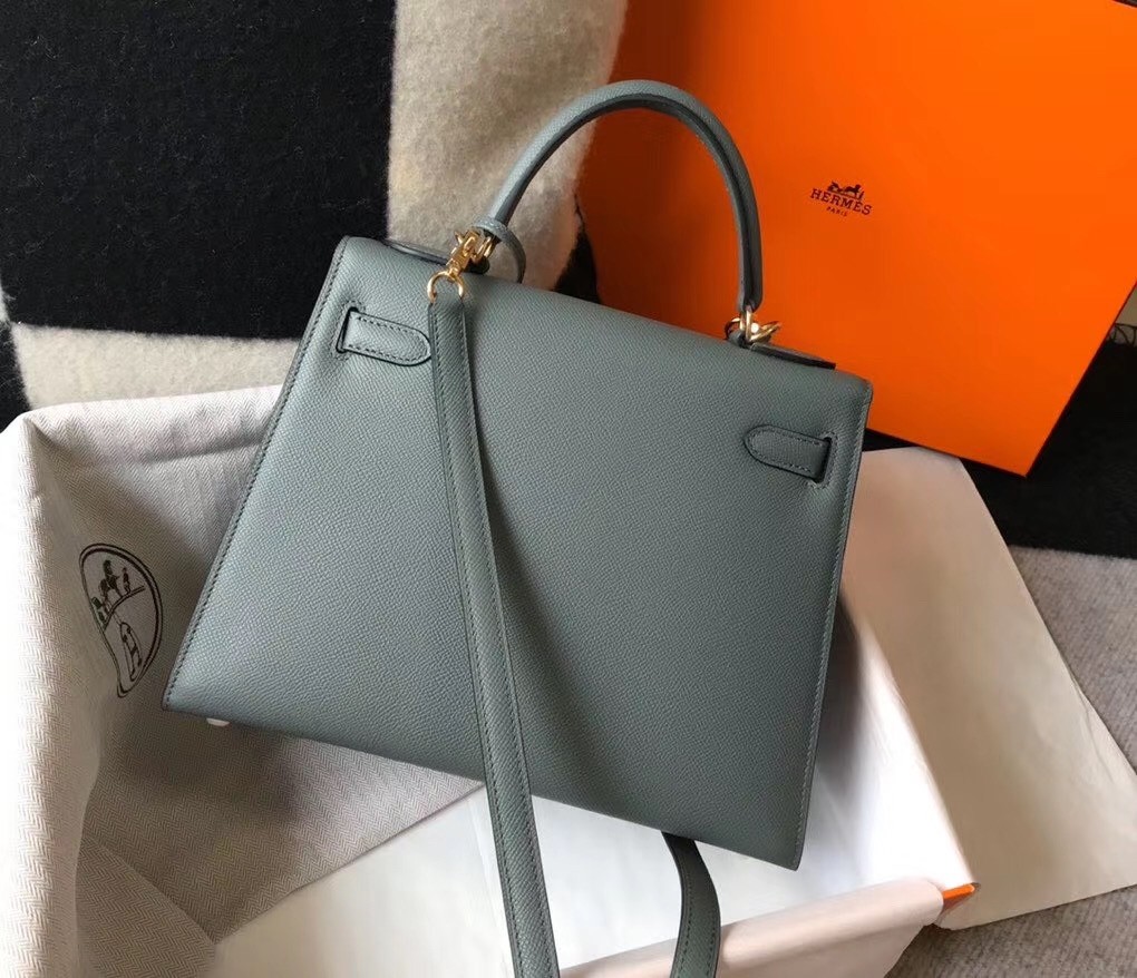 H**mes kelly 28cm sellier bag in vert amande epsom leather