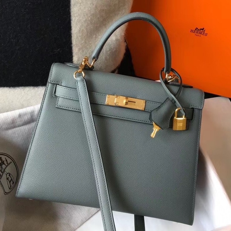 H**mes kelly 28cm sellier bag in vert amande epsom leather