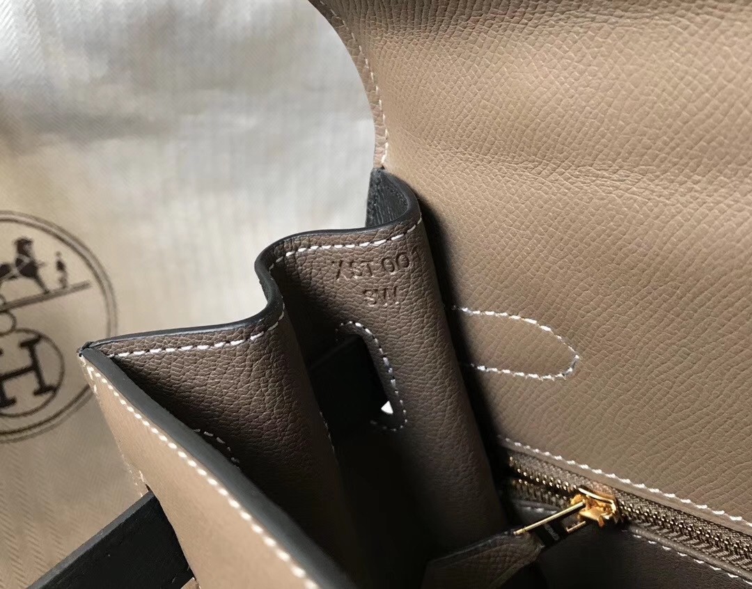 H**mes bi-color kelly 32cm epsom bag taupe/black ghw