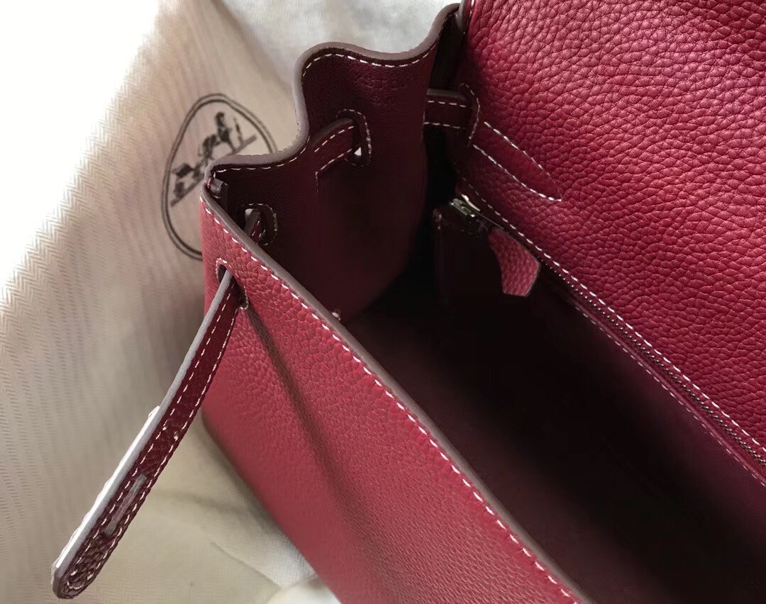 H**mes kelly 32cm retourne bag in bordeaux clemence leather