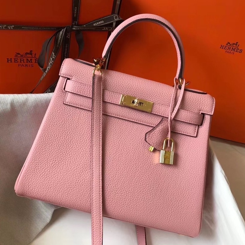 H**mes kelly 32cm retourne bag in pink clemence leather