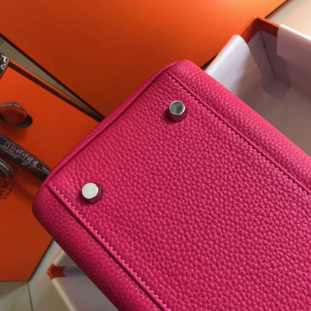 H**mes kelly 32cm retourne bag in rose red clemence leather