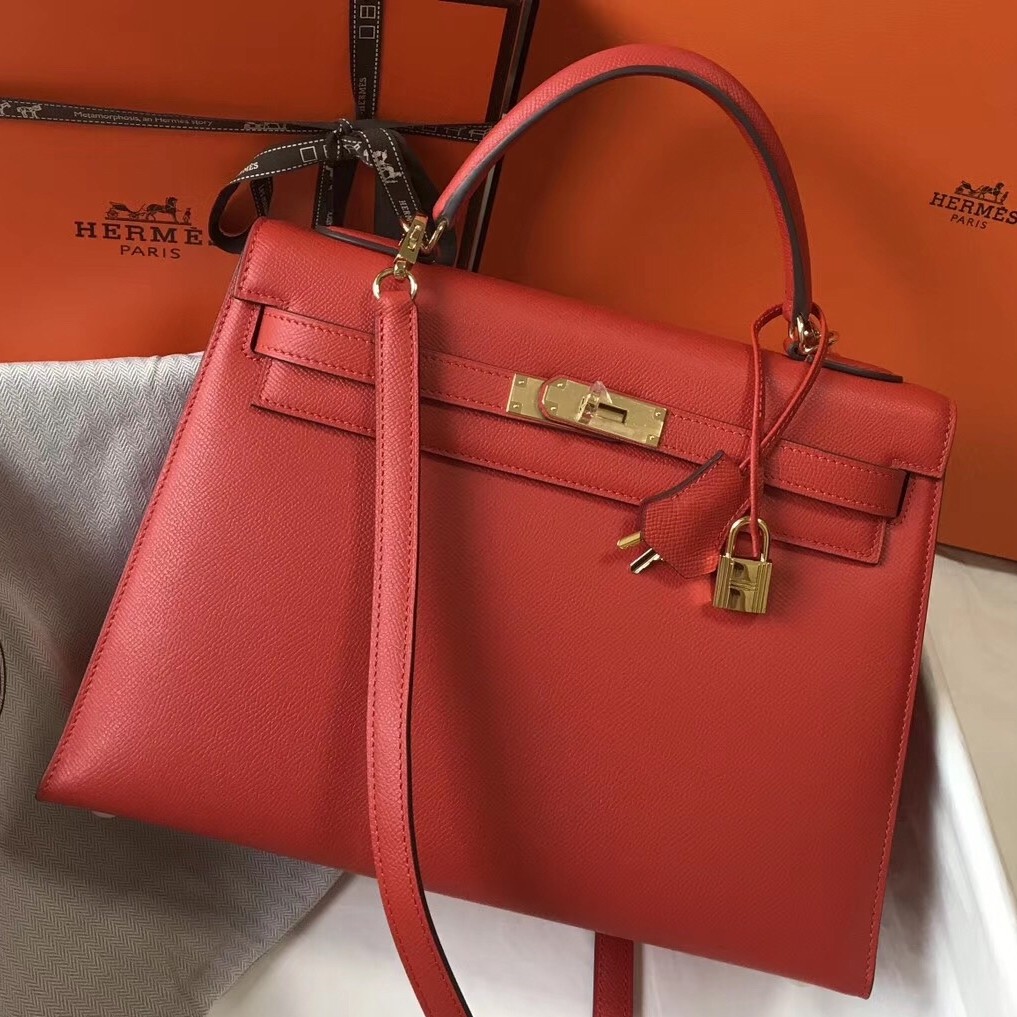 H**mes kelly 32cm sellier bag in red epsom leather