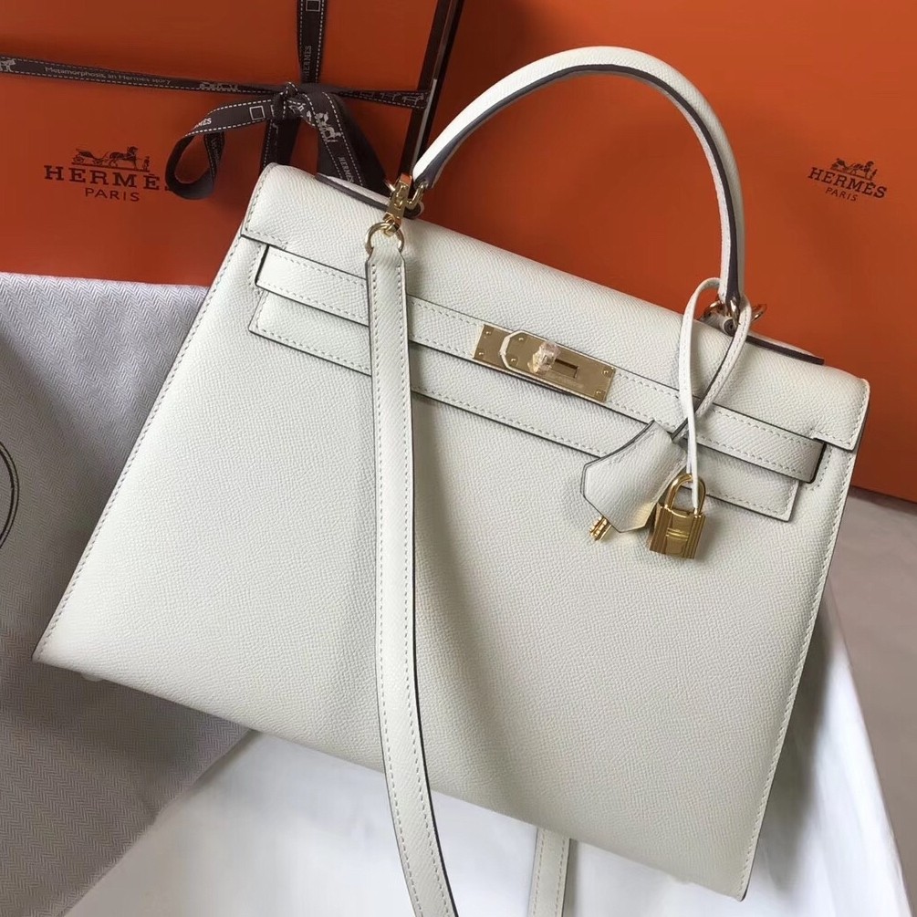 H**mes kelly 32cm sellier bag in white epsom leather