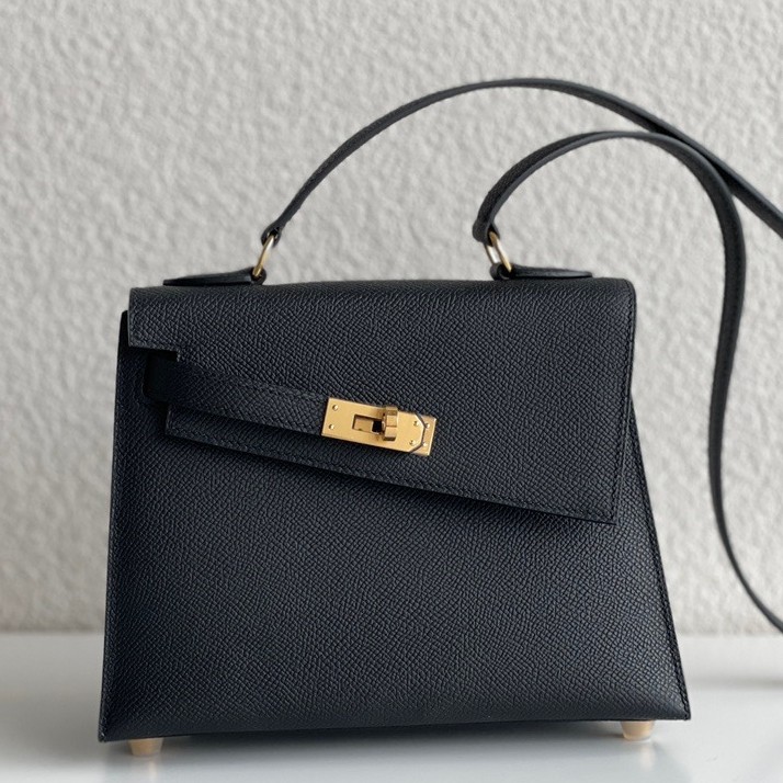 H**mes kelly en desordre 20 handmade bag in black epsom calfskin
