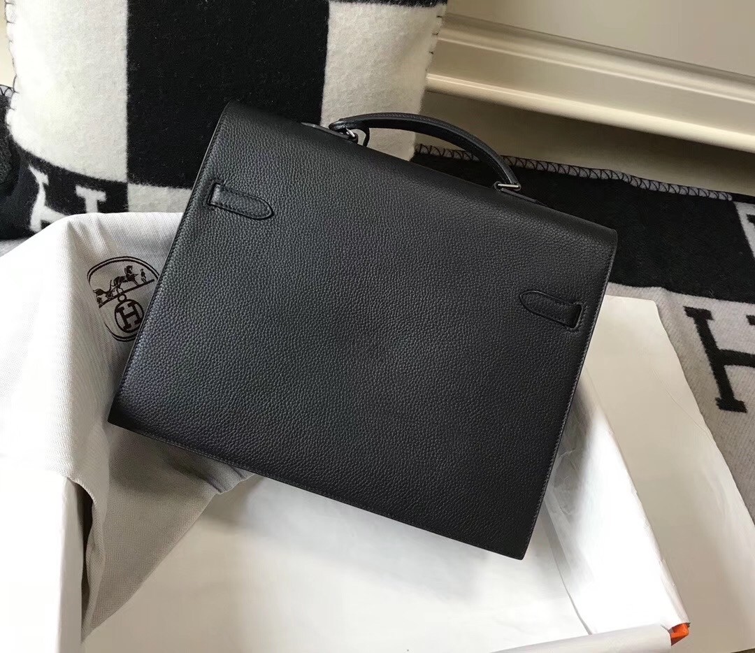 H**mes kelly depeche 34 briefcase in black calfskin