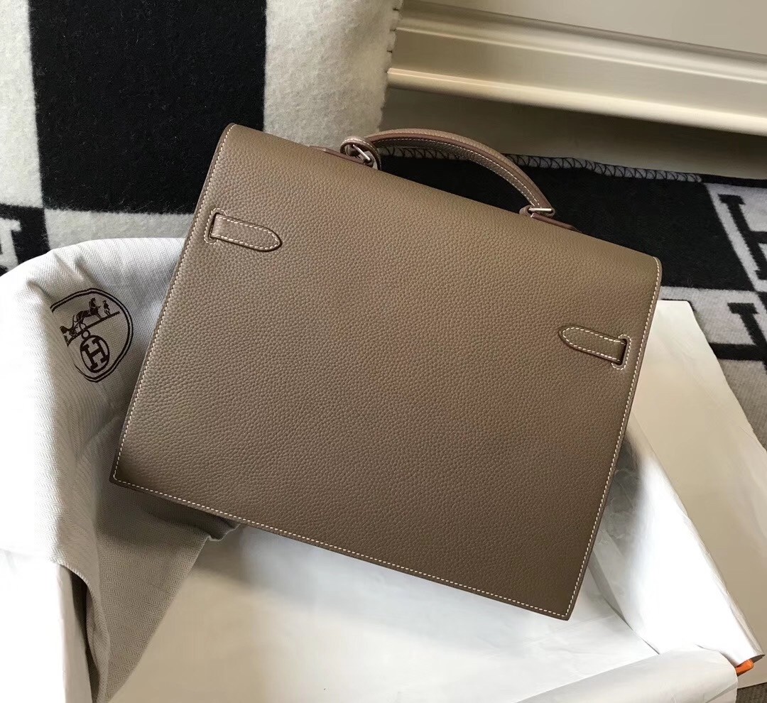 H**mes kelly depeche 34 briefcase in taupe calfskin
