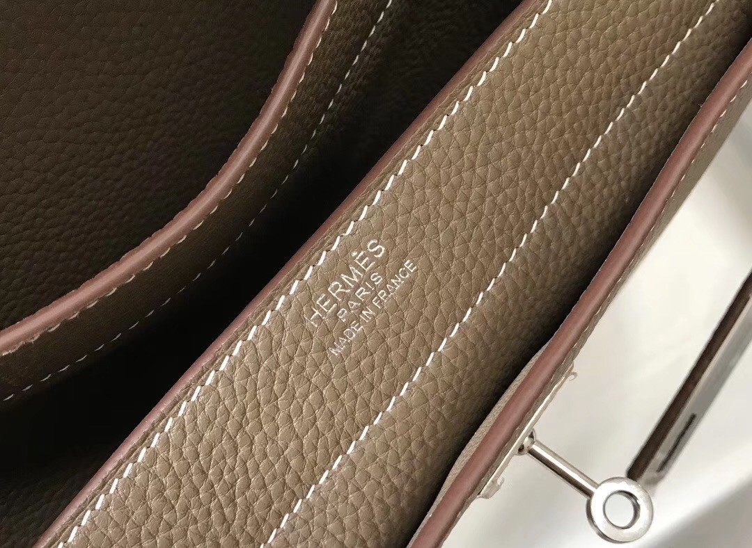 H**mes kelly depeche 34 briefcase in taupe calfskin