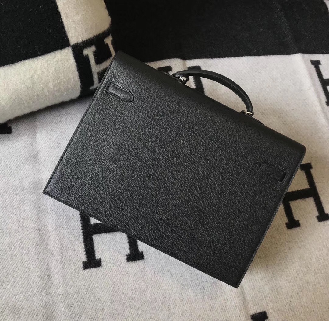H**mes kelly depeche 38 briefcase in black calfskin