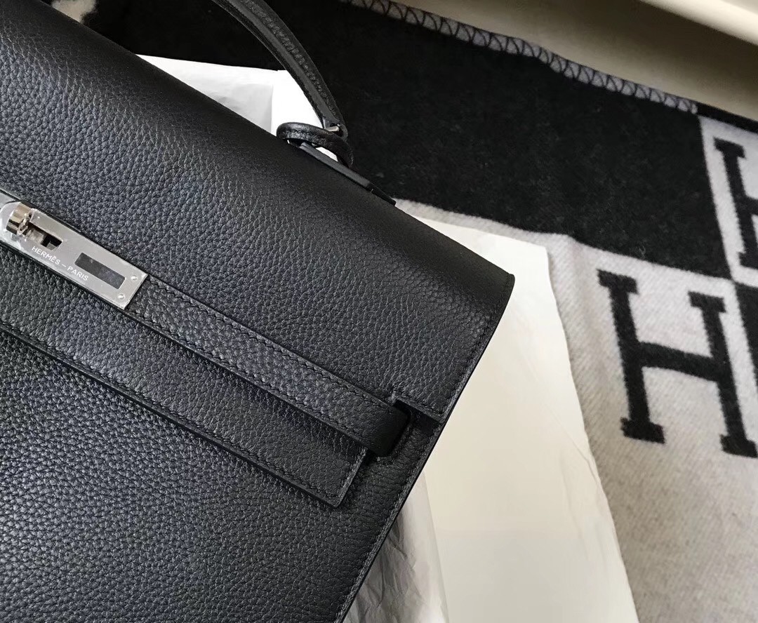 H**mes kelly depeche 38 briefcase in black calfskin