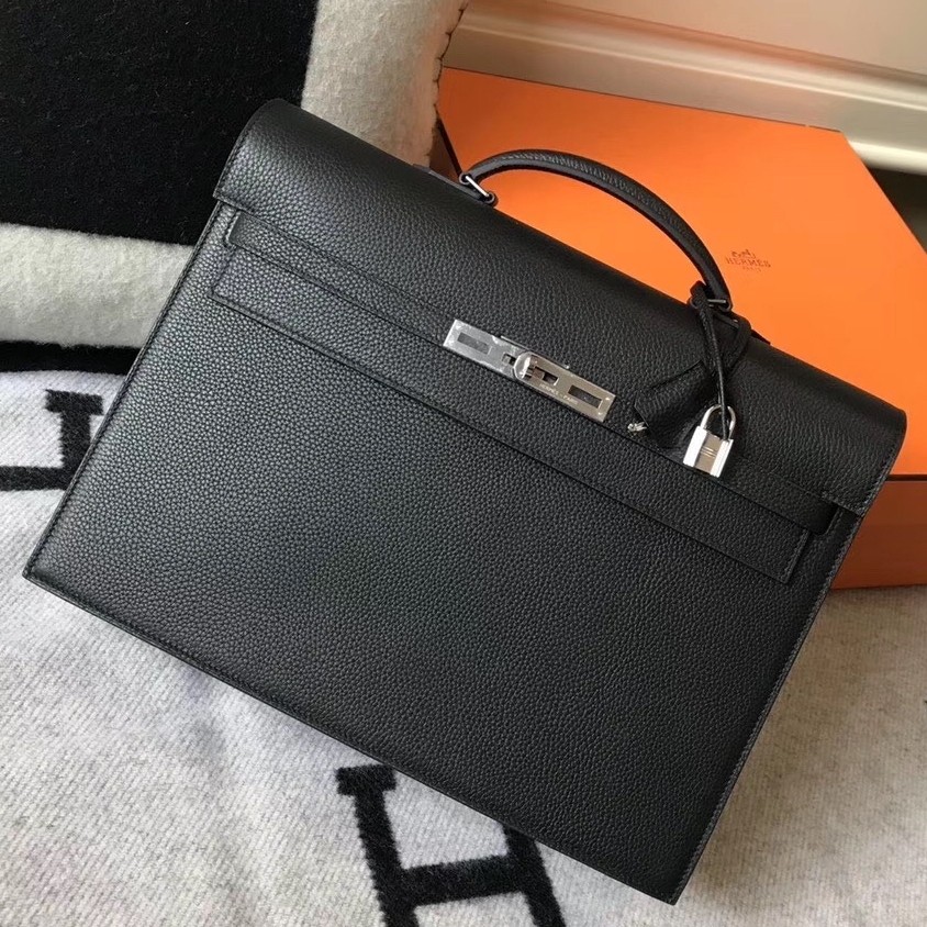 H**mes kelly depeche 38 briefcase in black calfskin