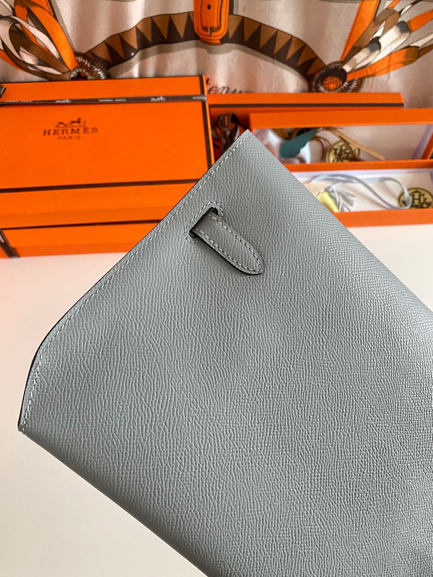 H**mes kelly depeches 25 pouch in blue lin epsom calfskin