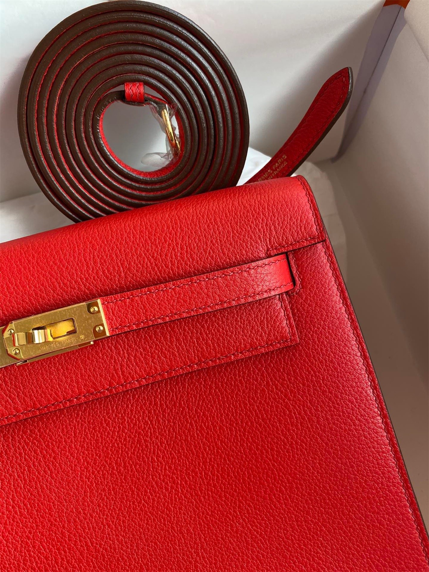 H**mes kelly danse ii handmade bag in red evercolor calfskin
