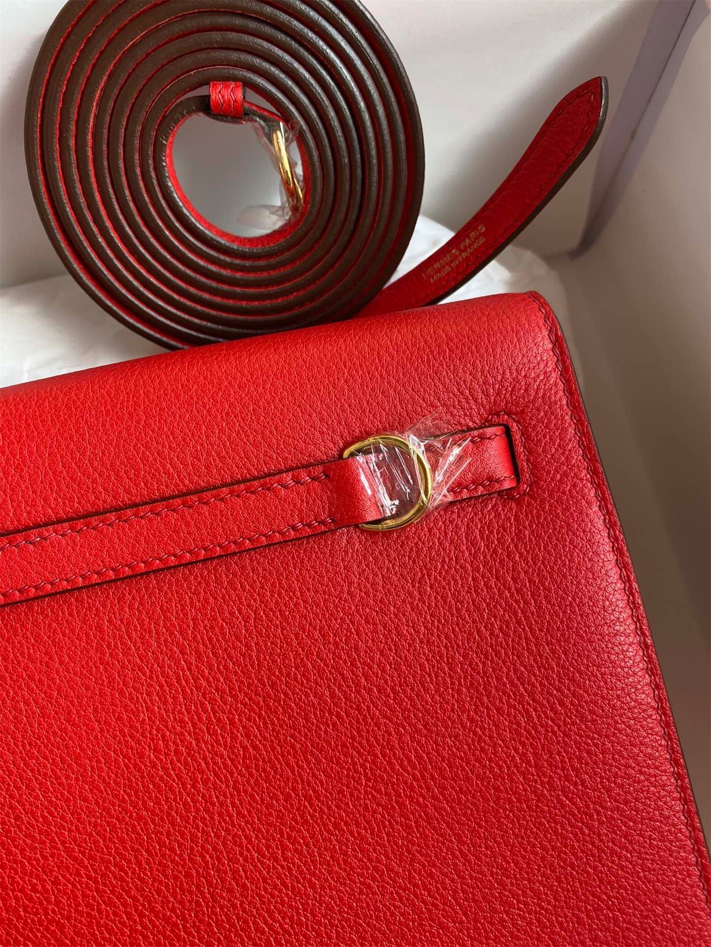 H**mes kelly danse ii handmade bag in red evercolor calfskin