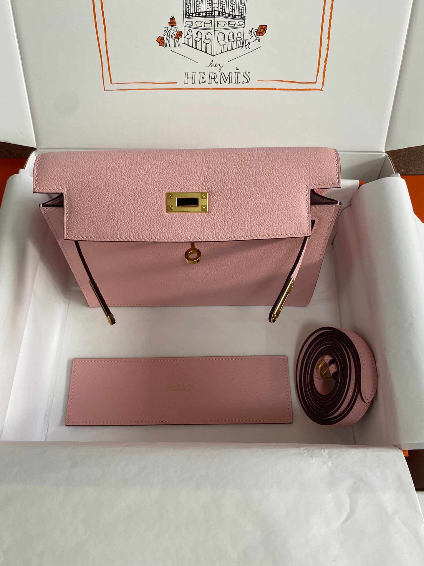 H**mes kelly danse ii handmade bag in rose sakura evercolor calfskin