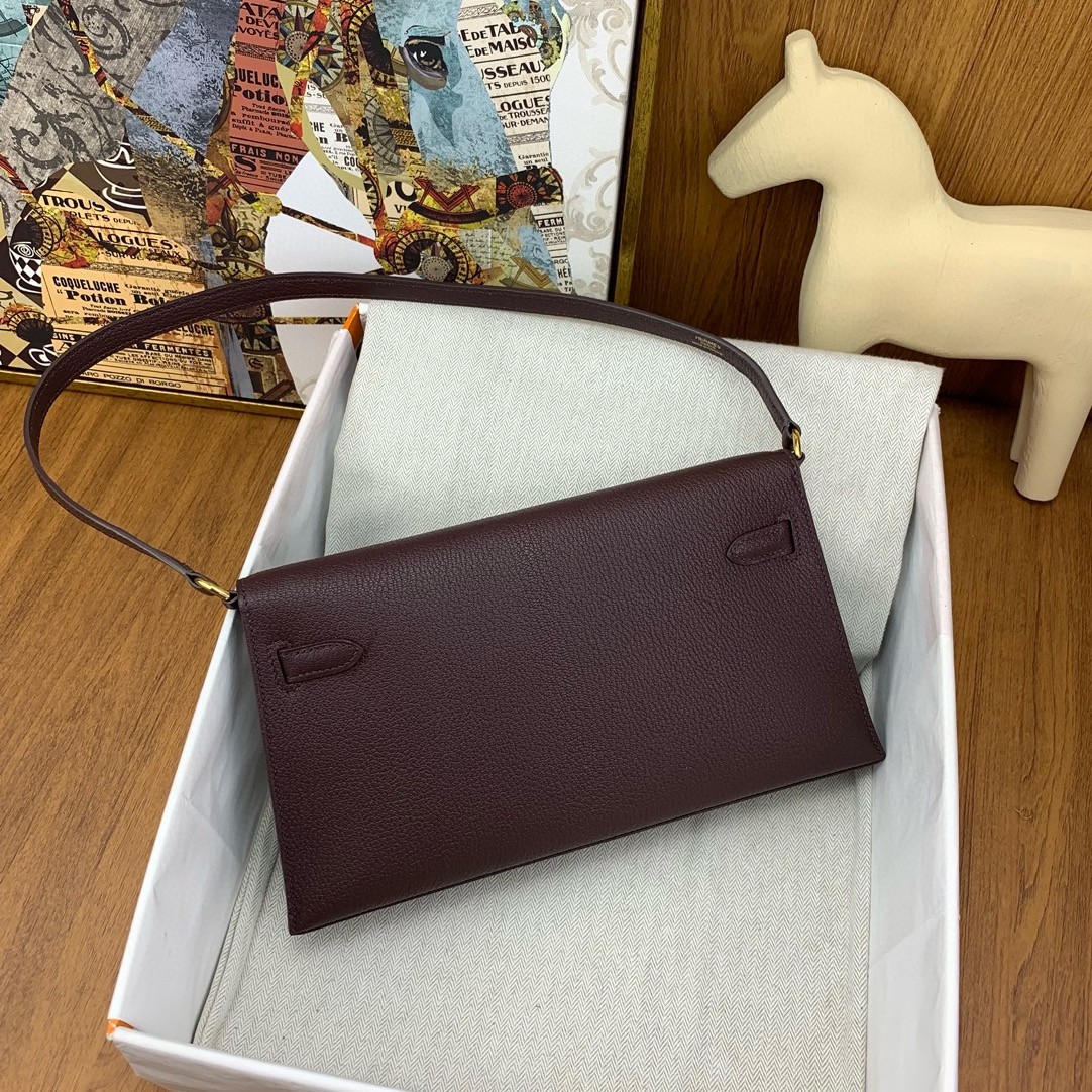H**mes kelly elan handmade bag in rouge sellier chevre mysore leather