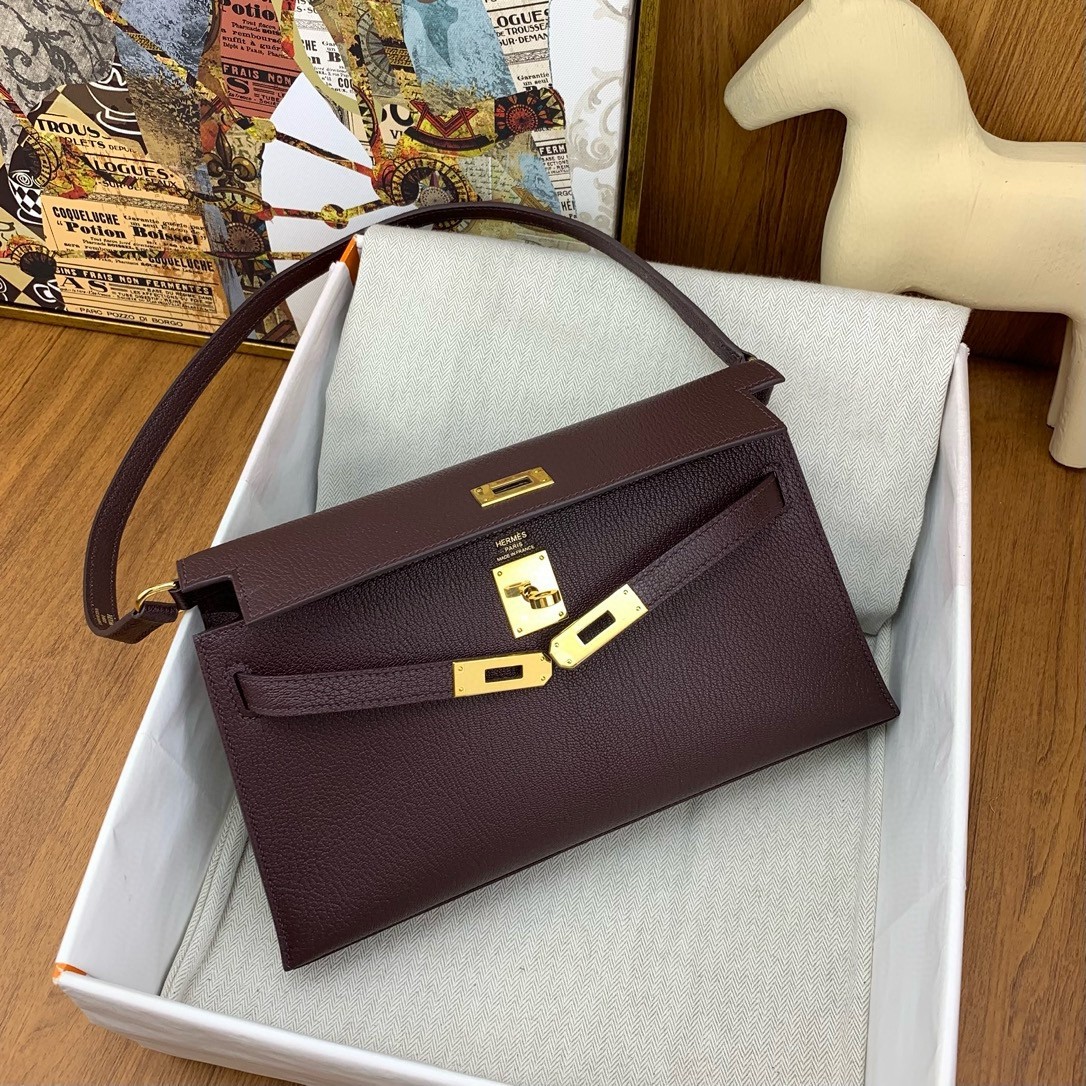 H**mes kelly elan handmade bag in rouge sellier chevre mysore leather