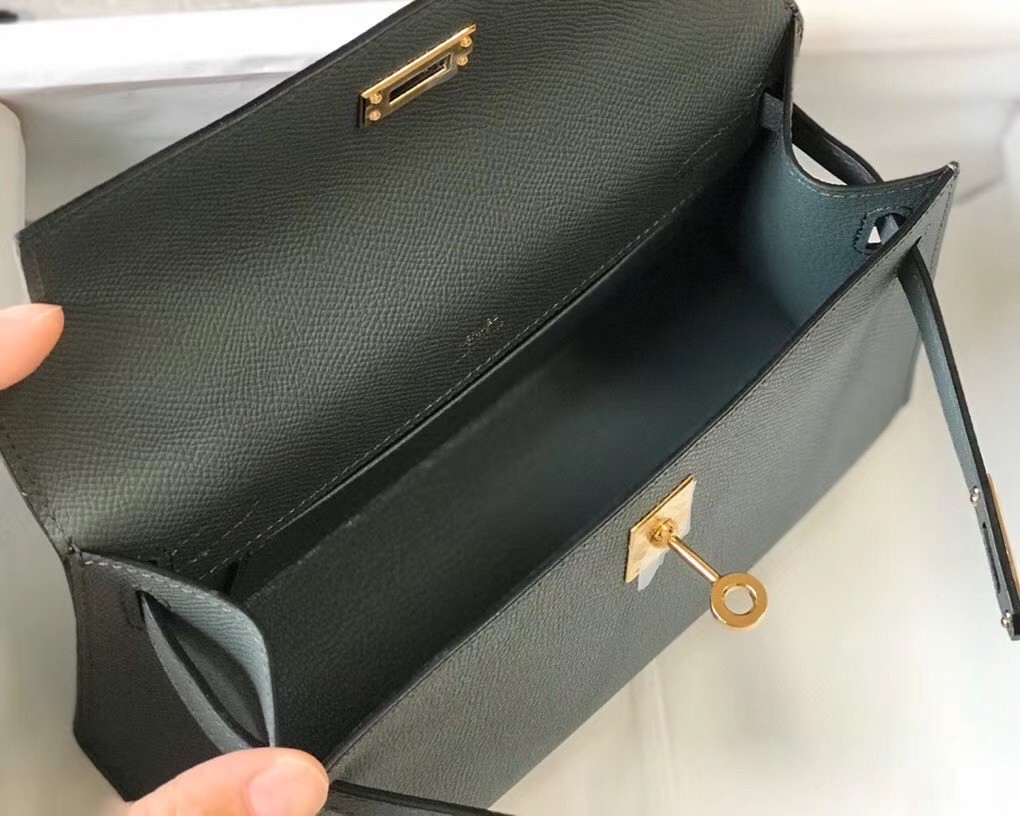 H**mes kelly pochette bag in vert amande epsom leather