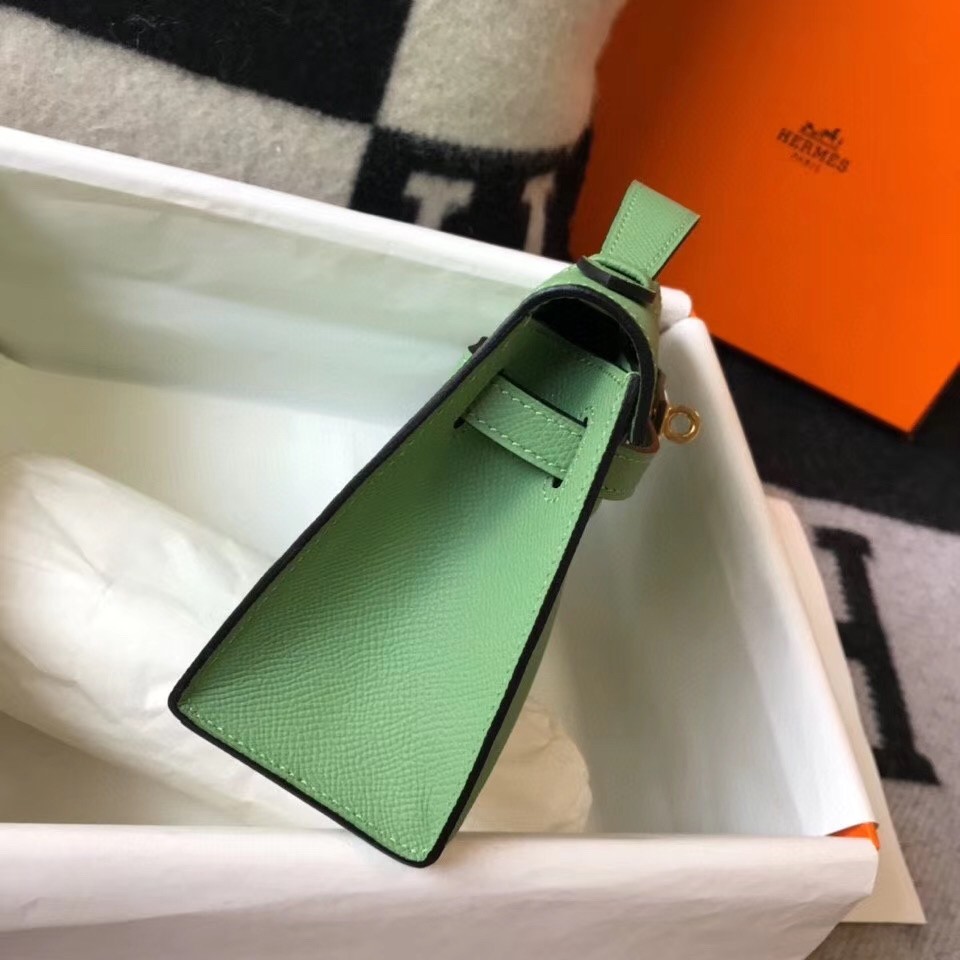 H**mes kelly pochette bag in vert criquet epsom leather